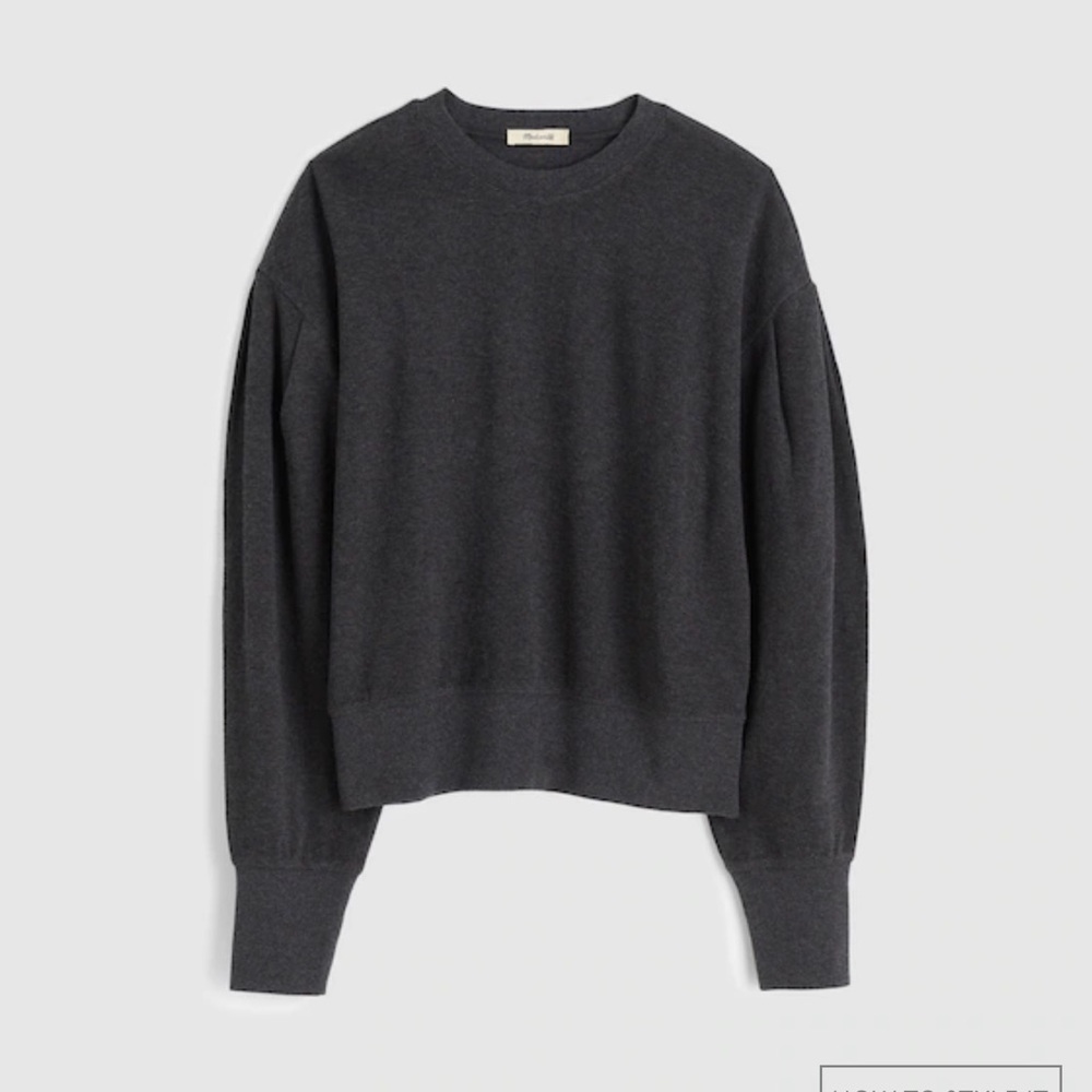 NWT Madewell Double Faced Puff Sleeve Sweatshirt in Charcoal size S